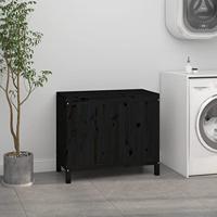 Wasmand 88,5x44x76 cm massief grenenhout zwart - thumbnail