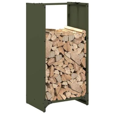 VidaXL Brandhoutrek 40x30x80 cm koudgewalst staal olijfgroen VidaXL Brandhoutrek 40x30x80 cm koudgewalst staal olijfgroen