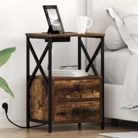 Nachtkastje met Oplaadstation 2 pcs Gerookt eiken Bewerkt hout - thumbnail