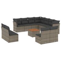 12-delige Loungeset met kussens poly rattan grijs - thumbnail