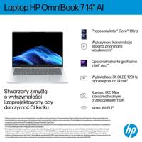 HP OmniBook 7 AI 14-fr0221nw Ultra 5 225U 14"2K 300nits AG 16GB LPDDR5-5200 SSD512 Intel Graphics Cam 5 Mpx IR 68Wh Win11 Glacial Silver 2Y - thumbnail
