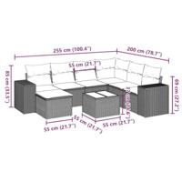 8-delige Loungeset met kussens poly rattan zwart - thumbnail
