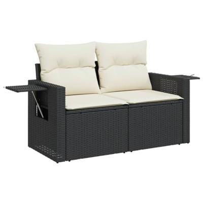 5-delige Loungeset met kussens poly rattan zwart