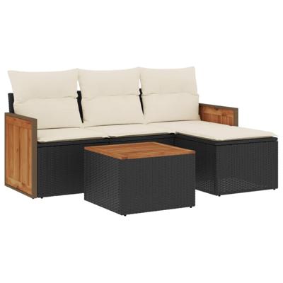 4-delige Loungeset met kussens poly rattan zwart