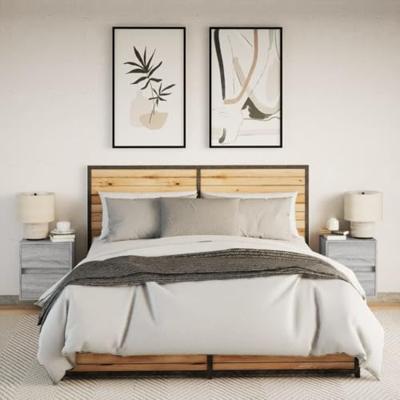 Nachtkastjes met LED's 2 st wandgemonteerd grijs sonoma eiken