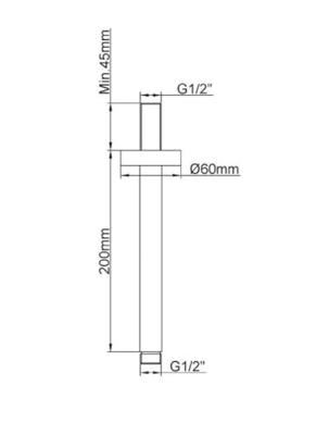 Caral douchearm met plafondbevestiging 20 cm geborsteld koper
