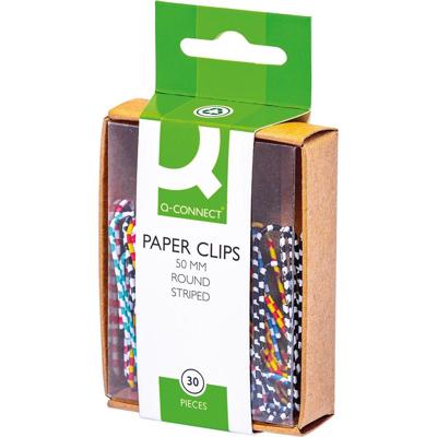 Q-CONNECT papierklemmen, 50 mm, doos van 30 stuks, gestreept in wit en geassorteerde kleuren