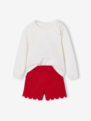 Kerst set voor meisjes, t-shirt en short van fluweel / velours met pailletten rood Kerst set voor meisjes, t-shirt en short van fluweel / velours met pailletten rood