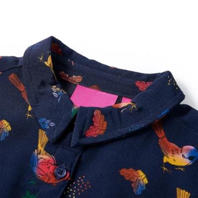 Kinderjurk met lange mouwen vogelprint 116 marineblauw - thumbnail