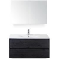 Dante Badmeubelset 100 cm - Black Oak - Keramische Wastafel Wit Enjoy met Spiegelkast - thumbnail