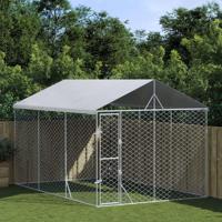 Hondenkennel met dak 3x4,5x2,5 m gegalvaniseerd staal zilver - thumbnail