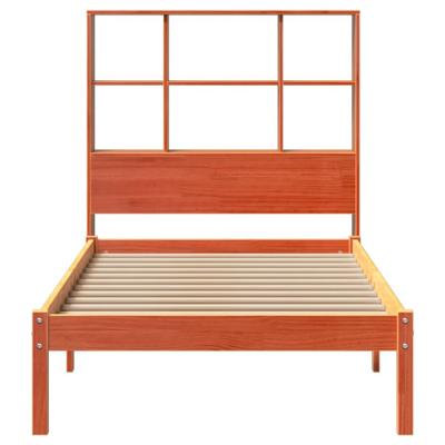 Bed met boekenkast zonder matras grenenhout wasbruin 75x190 cm