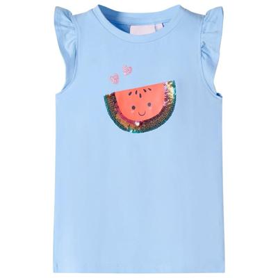 Kindershirt met ruches aan de mouwen 140 lichtblauw Kindershirt met ruches aan de mouwen 140 lichtblauw