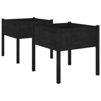 VidaXL Plantenbakken 2 st 70x70x70 cm massief grenenhout zwart - thumbnail