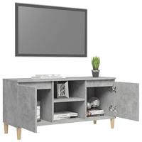Tv-meubel met massief houten poten 103,5x35x50 cm betongrijs - thumbnail