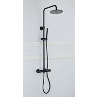 Opbouw Regendouche Set Boss & Wessing Ronde Hoofddouche 20 cm Mat Zwart Aqua Splash - thumbnail