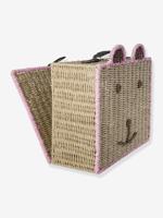 Roze kinderkoffer teddybeer van papiertouw rice rozen - thumbnail