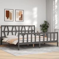 Bedframe met hoofdbord massief hout grijs 200x200 cm - thumbnail