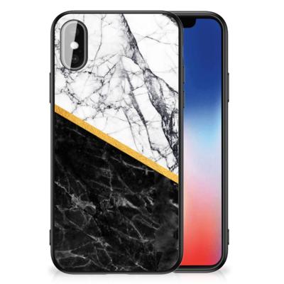 iPhone X | Xs Marmeren Print Telefoonhoesje Marmer Wit Zwart - Origineel Cadeau Man iPhone X | Xs Marmeren Print Telefoonhoesje Marmer Wit Zwart - Origineel Cadeau Man
