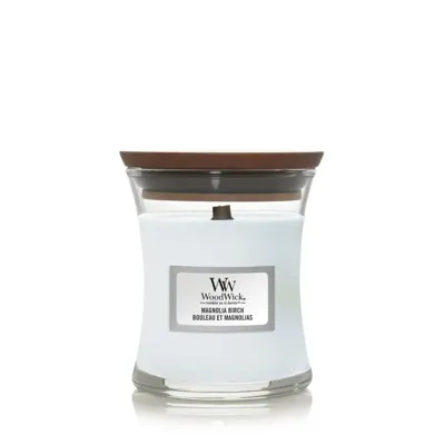 WoodWick Geurkaars Mini Magnolia Birch - 8 cm / ø 7 cm - Geurkaars in Glas - Houten Lont WoodWick Geurkaars Mini Magnolia Birch - 8 cm / ø 7 cm - Geurkaars in Glas - Houten Lont