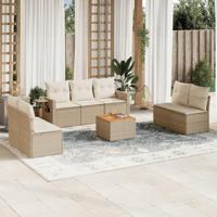 8-delige Loungeset met kussens poly rattan beige - thumbnail