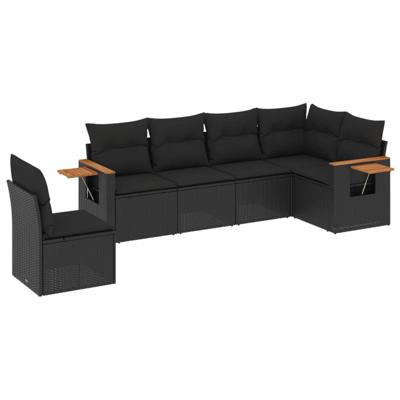 6-delige Loungeset met kussens poly rattan zwart - thumbnail