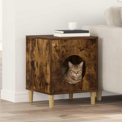 Kattenhuis Gerookt eiken 42,5 x 40 x 52,5 cm Bewerkt hout
