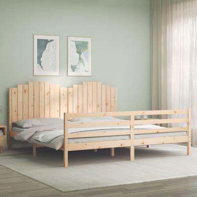 Bedframe met hoofdbord massief hout 200x200 cm