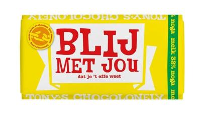 Chocolade tony chocolonely melk noga blij met jou Chocolade tony chocolonely melk noga blij met jou