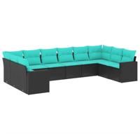 10-delige Loungeset met kussens poly rattan zwart - thumbnail