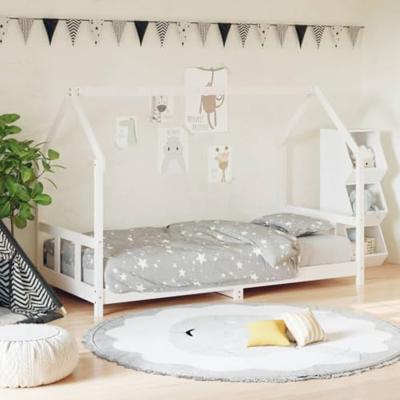 Kinderbedframe 90x190 cm massief grenenhout wit