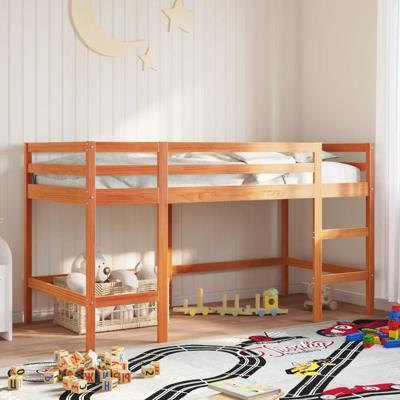 Kinderhoogslaper met ladder 90x200 cm massief grenenhout bruin