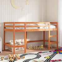 Kinderhoogslaper met ladder 90x200 cm massief grenenhout bruin - thumbnail