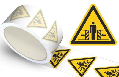 Waarschuwingssticker knelgevaar, op rol - 25 mm breed - 450 stickers