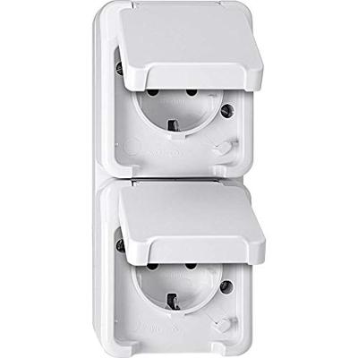 Merten 4074949 AquaStar Compleet Wandcontactdoos met randaarde en klapdeksel spatwaterdicht Polar-wit 2-voudig 1 stuk(s)