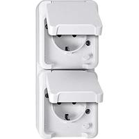 Merten 4074949 AquaStar Compleet Wandcontactdoos met randaarde en klapdeksel spatwaterdicht Polar-wit 2-voudig 1 stuk(s) - thumbnail