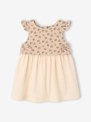 Jurk voor babymeisjes van twee materialen vanille