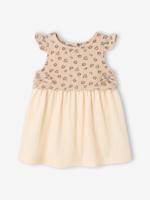 Jurk voor babymeisjes van twee materialen vanille - thumbnail