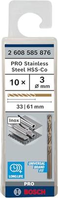 Bosch Accessories 2608585876 2608585876 HSS Metaal-spiraalboor 3 mm Gezamenlijke lengte 61 mm Kobalt DIN 338 Cilinderschacht 10 stuk(s)