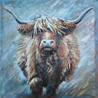 Schilderij - Metaalschilderij - Schotse Hooglander, Koe, 3D, 80x80cm - thumbnail