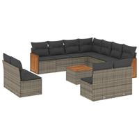 12-delige Loungeset met kussens poly rattan grijs - thumbnail