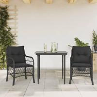 3-delige Bistroset met kussens poly rattan zwart - thumbnail