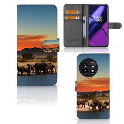 OnePlus 11 | Telefoonhoesje | Met pasjeshouder | Olifanten