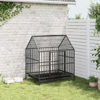 Hondenhok met wielen gegalvaniseerd staal zwart - thumbnail