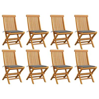 Tuinstoelen 8 st met grijze kussens massief teakhout