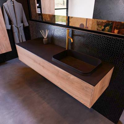 Badkamermeubelset Mondiaz Erin 150 cm met 1 Lade met RIDGE Wastafel Rechts Urban met 1 kraangat Greeploos Mat Washed Oak