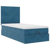 Ottoman bed met matrassen 90x190cm fluweel donkerblauw - thumbnail