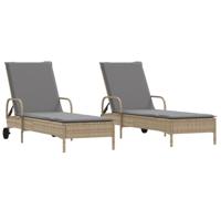 Ligstoelen 2 st met kussens poly rattan beige - thumbnail