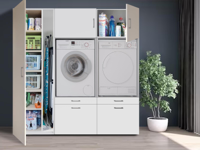 Kast WASHING 2 machines naast elkaar met kast 1 deur LARGE wit - thumbnail