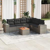 7-delige Loungeset met kussens poly rattan grijs - thumbnail
